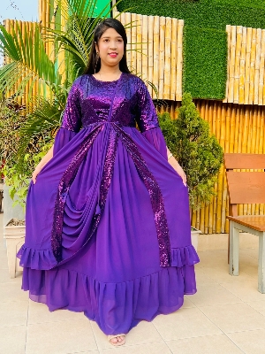 Picture of Readymade Stich Unique collection Western Saree summer fashion Purple Color Koti and Skirt Saree, Women dress sense of niche temperament Dress for Girls - Purple