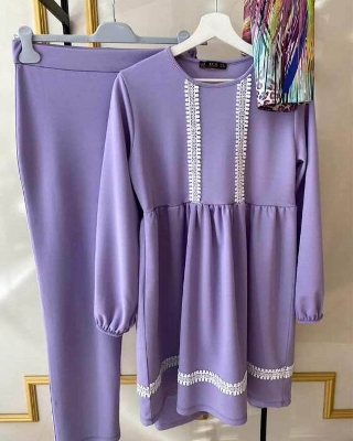 Picture of Western Fashion Ladis Stitched Purple Color Freal Tops and Pant Georgette  style dress for women - Purple