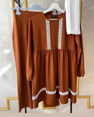 Picture of Western Fashion Ladis Stitched Parl orange Color Freal Tops and Pant Georgette  style dress for women - Orange