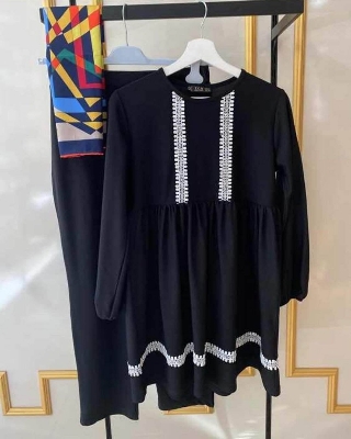 Picture of Western Fashion Ladis Stitched Black Color Freal Tops and Pant Georgette  style dress for women - Black