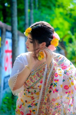 Picture of Screen Print Saree New Collection White Color Fashionable Stylish and Comfortable, Half Silk Sharee For Women - White