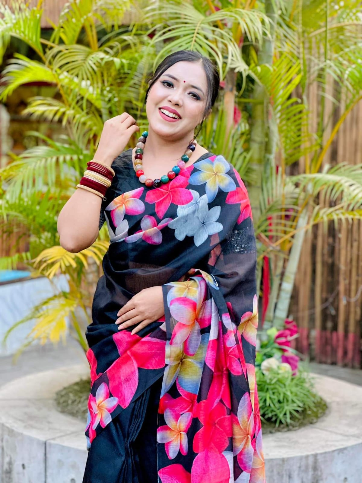 Picture of New Exclusive Design Black Color Chandini  Soft Silk Digital Print Saree for women - Black