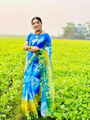 Picture of New Exclusive Design Blue Color Chandini  Soft Silk Digital Print Saree for women - Blue
