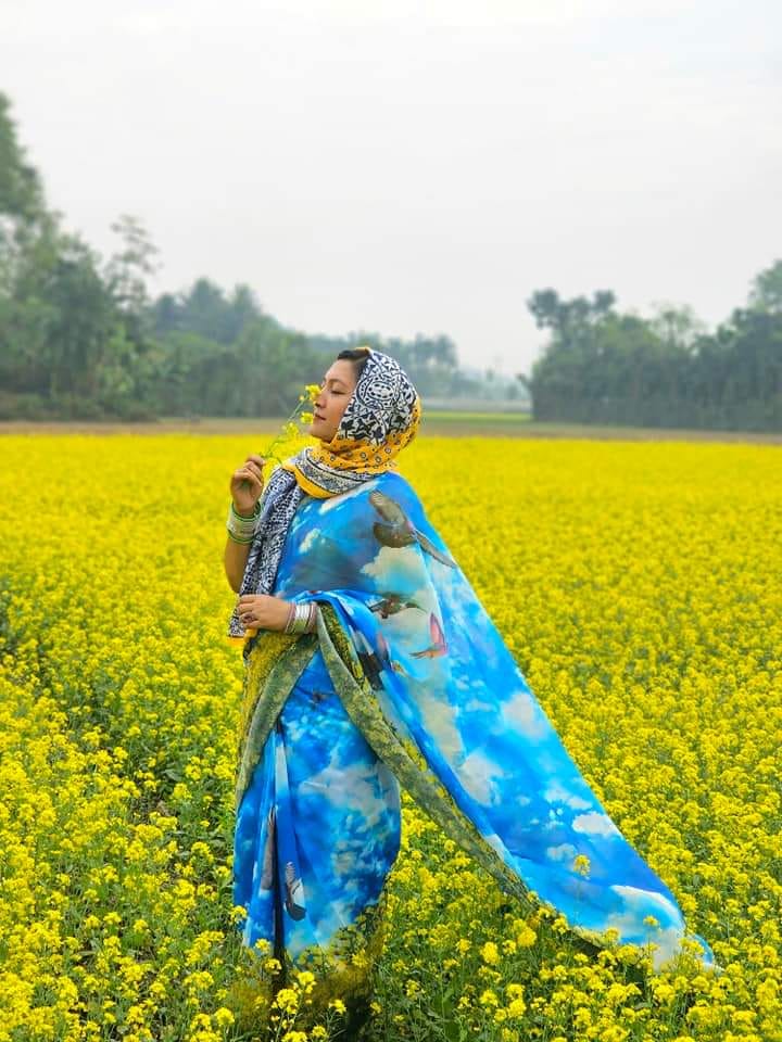 Picture of New Exclusive Design Blue Color Chandini  Soft Silk Digital Print Saree for women - Blue