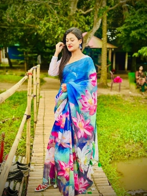 Picture of New Exclusive Design Blue Color Chandini  Soft Silk Digital Print Saree for women - Blue