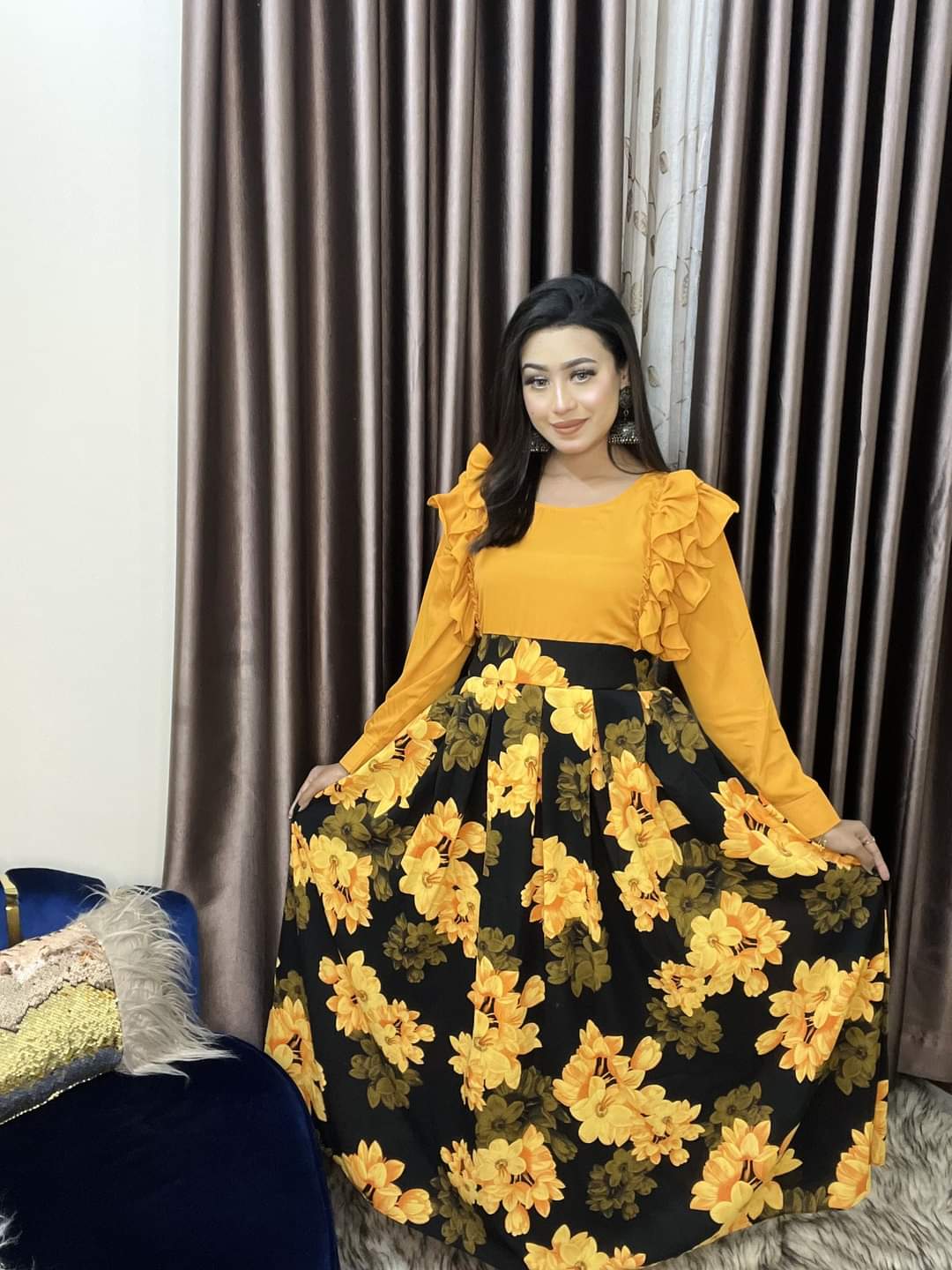 Picture of Western Fashion Yellowi ColorTarkis gawn Fabric-Hitcut Georgette Ladies Shirt for Girls - Yellow