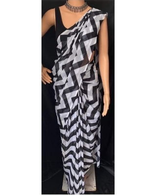 Picture of Exclusive Design white Color Georgette Printed Saree With Matching Blouse pis Set Dress for women - White