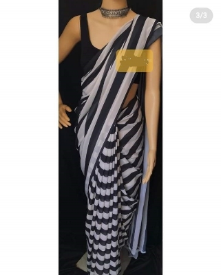 Picture of Exclusive Design White Color Georgette Printed Saree With Matching Blouse pis Set Dress for women - White