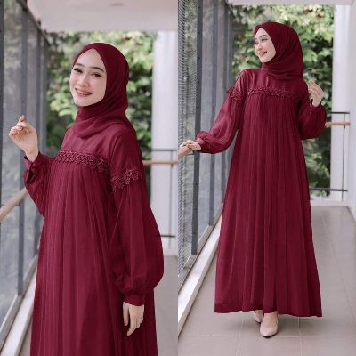 Picture of Maroon Color Hijab Gown Borka Malai Georgette and soft net Fabric For Women