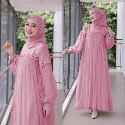 Picture of Pink Color Hijab Gown Borka Malai Georgette and soft net Fabric For Women - Pink