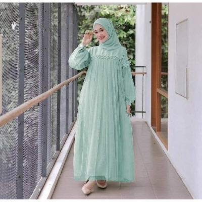 Picture of Mint Color Hijab Gown Borka Malai Georgette and soft net Fabric For Women - Mint