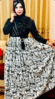 Picture of Special Collection Stiched Gown Dress Cotton Black Color Georgette Suits For Women - Black