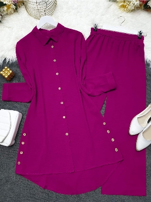 Picture of Western Fashion Ladis Stitched Magenta Color Freal Tops and Pant Double Georgette  style Kurti  dress for wome - Magenta