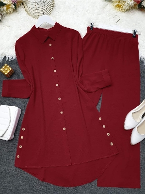 Picture of Western Fashion Ladis Stitched Maroon Color Freal Tops and Pant Double Georgette  style Kurti  dress for wome - Maroon