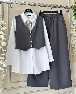 Picture of Western Dress summer fashion Stylist Koti Tops and pant Collection Cherry Georgette Dress for Girls - Ash