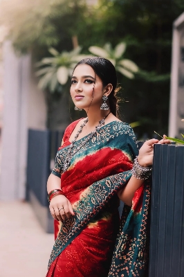 Picture of Exclusive Design Maroon Color Soft silk tydy Print Saree With Matching Blouse pis for women - Maroon