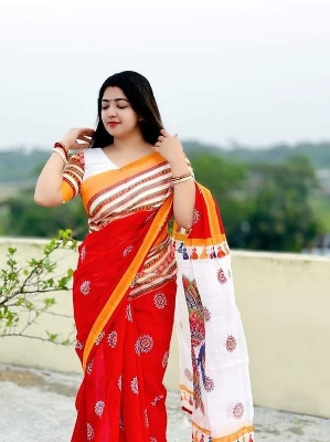 Picture of New Exclusive Design Red Color Half Silk screen Print Saree for women - Red