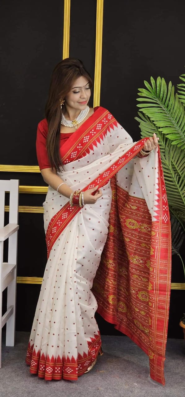 Picture of New Exclusive Design white Color Half Silk screen Print Saree for women - White
