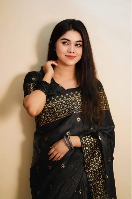 Picture of Exclusive Design Black Color Soft Japani silk Saree With Matching Blouse pis for women - Black