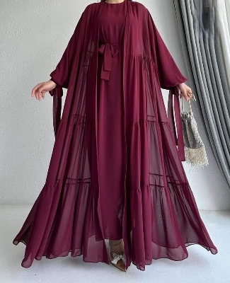 Picture of Exclusive New designed kuchi and Koti Borka Maroon Color Indian Georgette  Perfect Outerwear Choice for Modest Women's - Maroon