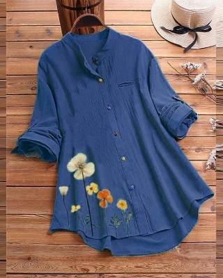 Picture of Ladies Western Fashion Blue Color Tops Cherry Georgette For women - Blue