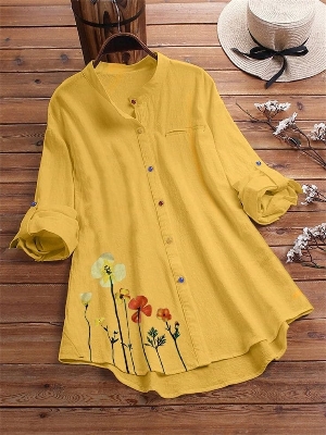 Picture of Ladies Western Fashion Yellow Color Tops Cherry Georgette For women - Yellow