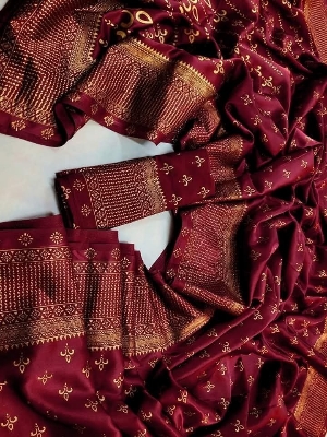 Picture of Exclusive Design Maroon Color Soft Japani silk Saree With Matching Blouse pis for women - Maroon