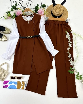 Picture of Western Fashion Ladis Stitched Purple color Co-ord set Tops and Pant Vangchur Fabric dress for women - Purple