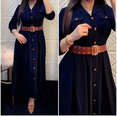 Picture of Western Fashion Ladis Poket gown Long Shirt Alex Georgette  style Kurti  dress for women - Blue