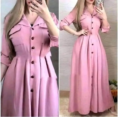 Picture of Western Fashion Ladis Poket gown Long Shirt Alex Georgette  style Kurti  dress for women - Pink