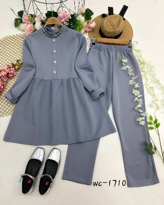 Picture of Western Fashion Ladis Stitched Purple color Co-ord set Tops and Pant Vangchur Fabric dress for women - Ash