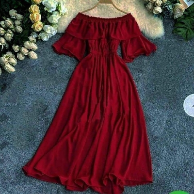 Picture of Readymade Unique  Western Fashion Ladis Gown Cherry Georgette style dress for women - Maroon