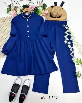 Picture of Western Fashion Ladis Stitched Purple color Co-ord set Tops and Pant Vangchur Fabric dress for women - Blue