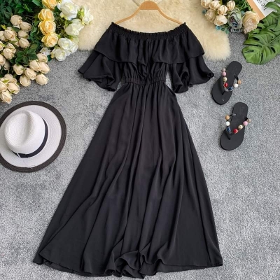 Picture of Readymade Unique  Western Fashion Ladis Gown Cherry Georgette style dress for women - Black