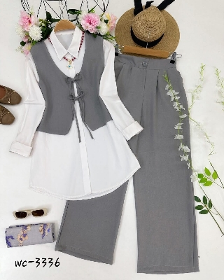 Picture of Western Fashion Ladis Stitched Co-ord set Tops and Pant Vangchur Fabric dress for women - Ash