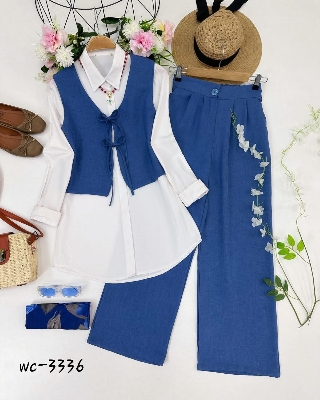 Picture of Western Fashion Ladis Stitched Co-ord set Tops and Pant Vangchur Fabric dress for women - Blue