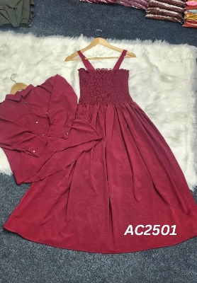 Picture of Readymade Unique  Western Fashion Ladis smoky shirt Gown garments Georgette style dress for women - Maroon