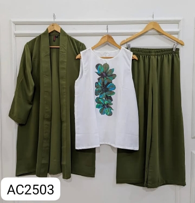 Picture of Western Fashion Ladis Stitched Co-ord set Tops Inner and Pant Georgette Fabric dress for women - Olive