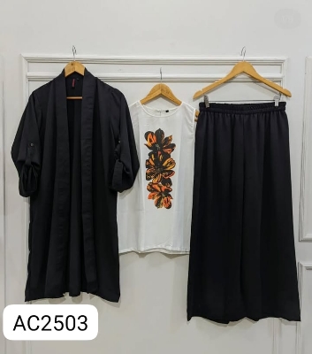 Picture of Western Fashion Ladis Stitched Co-ord set Tops Inner and Pant Georgette Fabric dress for women - Black