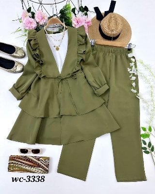 Picture of Western Fashion Ladis Stitched Co-ord set Tops and Pant Vangchur Fabric dress for women - Olive