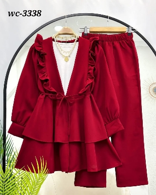 Picture of Western Fashion Ladis Stitched Co-ord set Tops and Pant Vangchur Fabric dress for women - Maroon