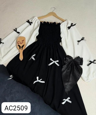 Picture of Readymade Unique  Western Fashion Ladis smoky Gown Georgette style dress for women - Black