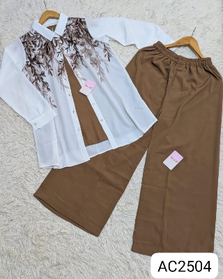 Picture of Western Fashion Ladis Stitched Fancy 2piece collection set Tops and Pant Fabric Garments Georgette  dress for women - Brown