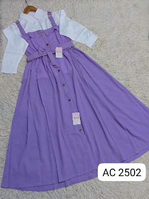 Picture of Readymade Unique  Western Fashion Ladis Rumper Gown garments Georgette style dress for women - Purple