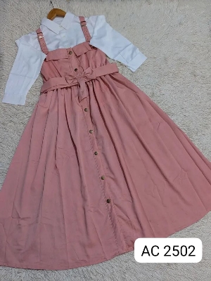 Picture of Readymade Unique  Western Fashion Ladis Rumper Gown garments Georgette style dress for women - Pink