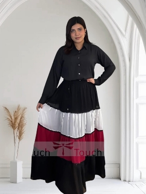 Picture of Western Fashion Ladis Stitched Fancy collection Multicolor Tops and Skart Set Fabric Chinigura Georgette for women - Black