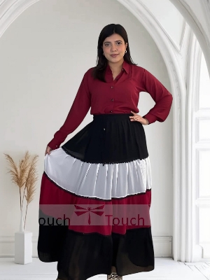 Picture of Western Fashion Ladis Stitched Fancy collection Multicolor Tops and Skart Set Fabric Chinigura Georgette for women - Maroon