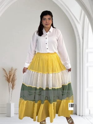 Picture of Western Fashion Ladis Stitched Fancy collection Multicolor Tops and Skart Set Fabric Chinigura Georgette for women - White