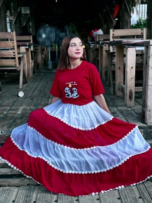 Picture of Western Fashion Ladis Stitched Fancy collection Multicolor Tops and Skart Set Fabric Chinigura Georgette for women - Maroon