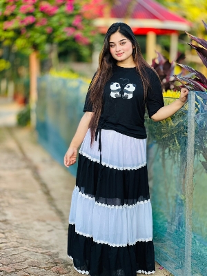 Picture of Western Fashion Ladis Stitched Fancy collection Multicolor Tops and Skart Set Fabric Chinigura Georgette for women - Black